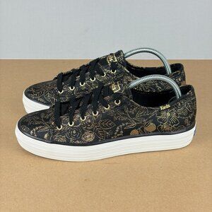Keds Rifle Paper Company Triple Kick Platform Sneakers Womens 7.5 Black Gold